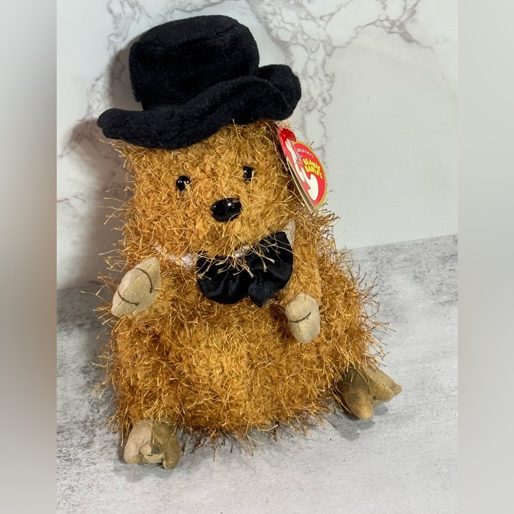 Ty Beanie Baby-  Punxsutawney Phil - Groundhog's Day with Black Hat NWT